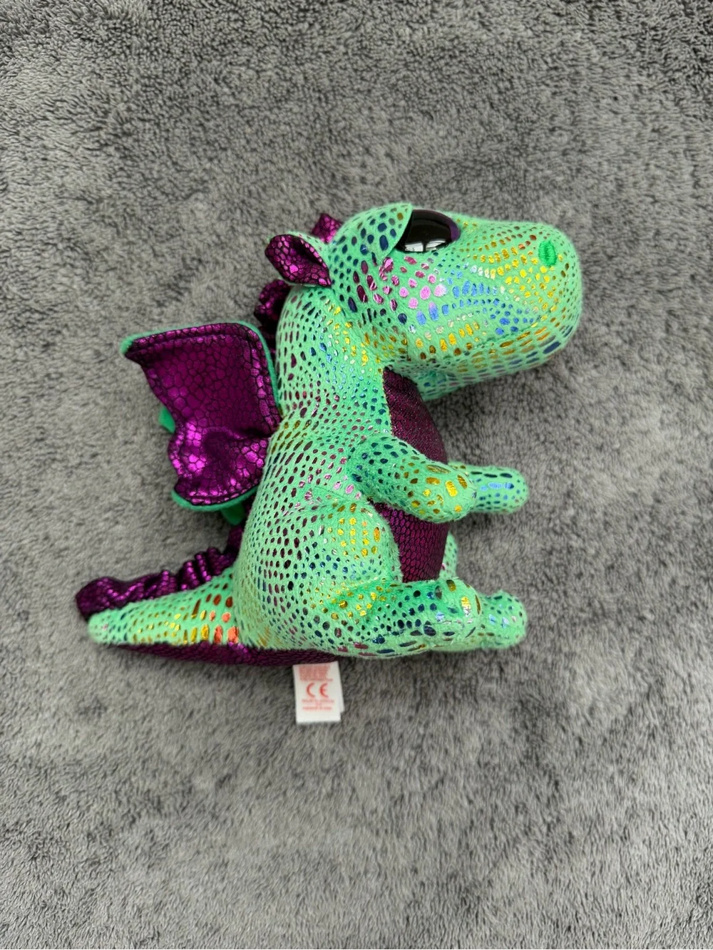Ty Cinder Sparkly Green and Purple Dragon Plush